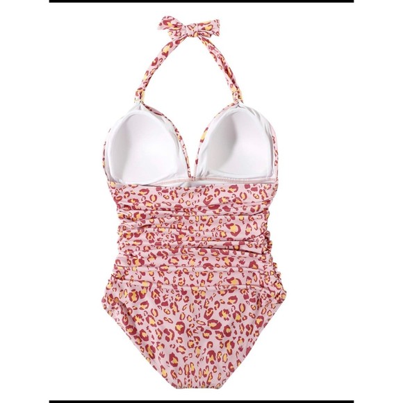 WOMEN'S Halter Tummy Control Pink Leopard Bathing Suit Small NWOT - Picture 3 of 5